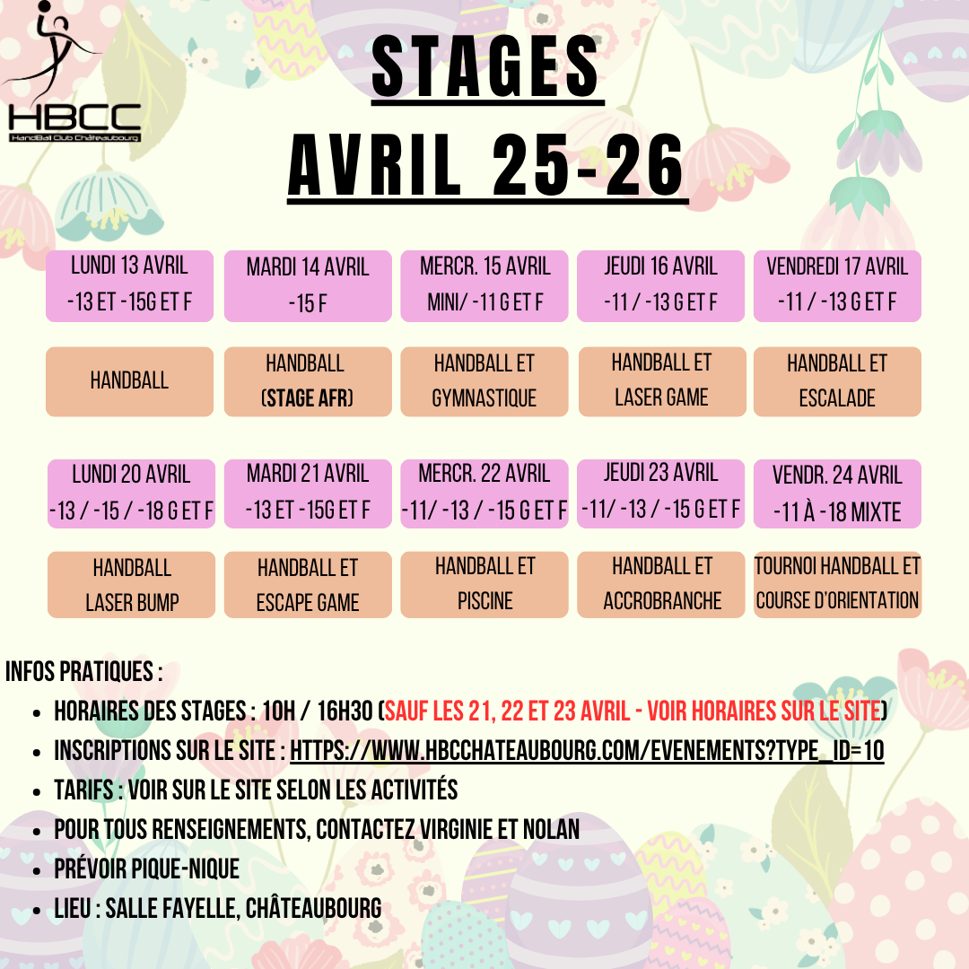 Stages HBCC vacances d'avril